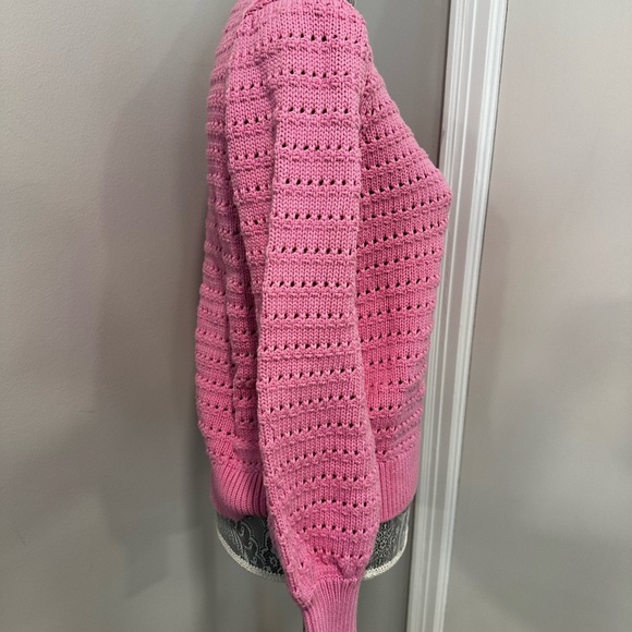 J.Crew Size S Balloon Sleeve Pointelle crochet Sweater Baby Pink Cotton Blend. - Picture 10 of 11